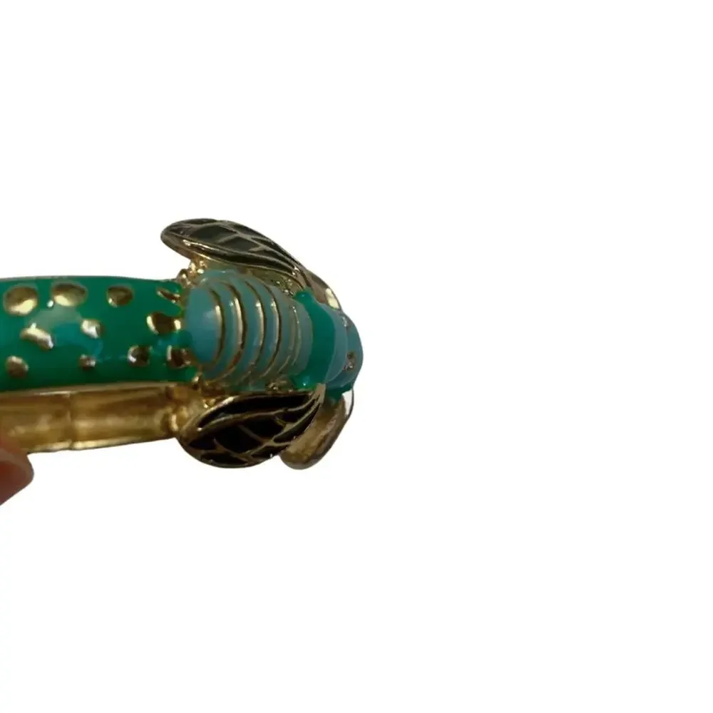 2/$30 Colorful Enamel Blue Green Gold Bug Bangle Bracelet Adjustable Eclectic